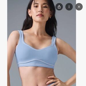 ALO Yoga Airbrush Heart Throb Bra Seashell Blue and White